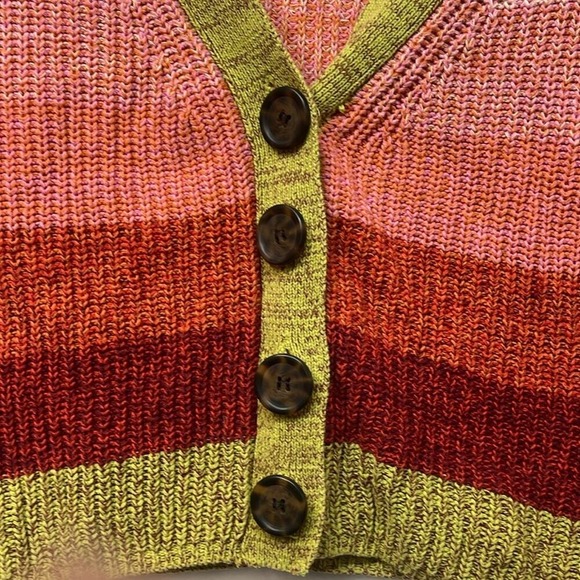 Urban Outfitters Striped Cropped Cardigan Sweater Yellow Pink Red Green XS TP - Picture 3 of 7
